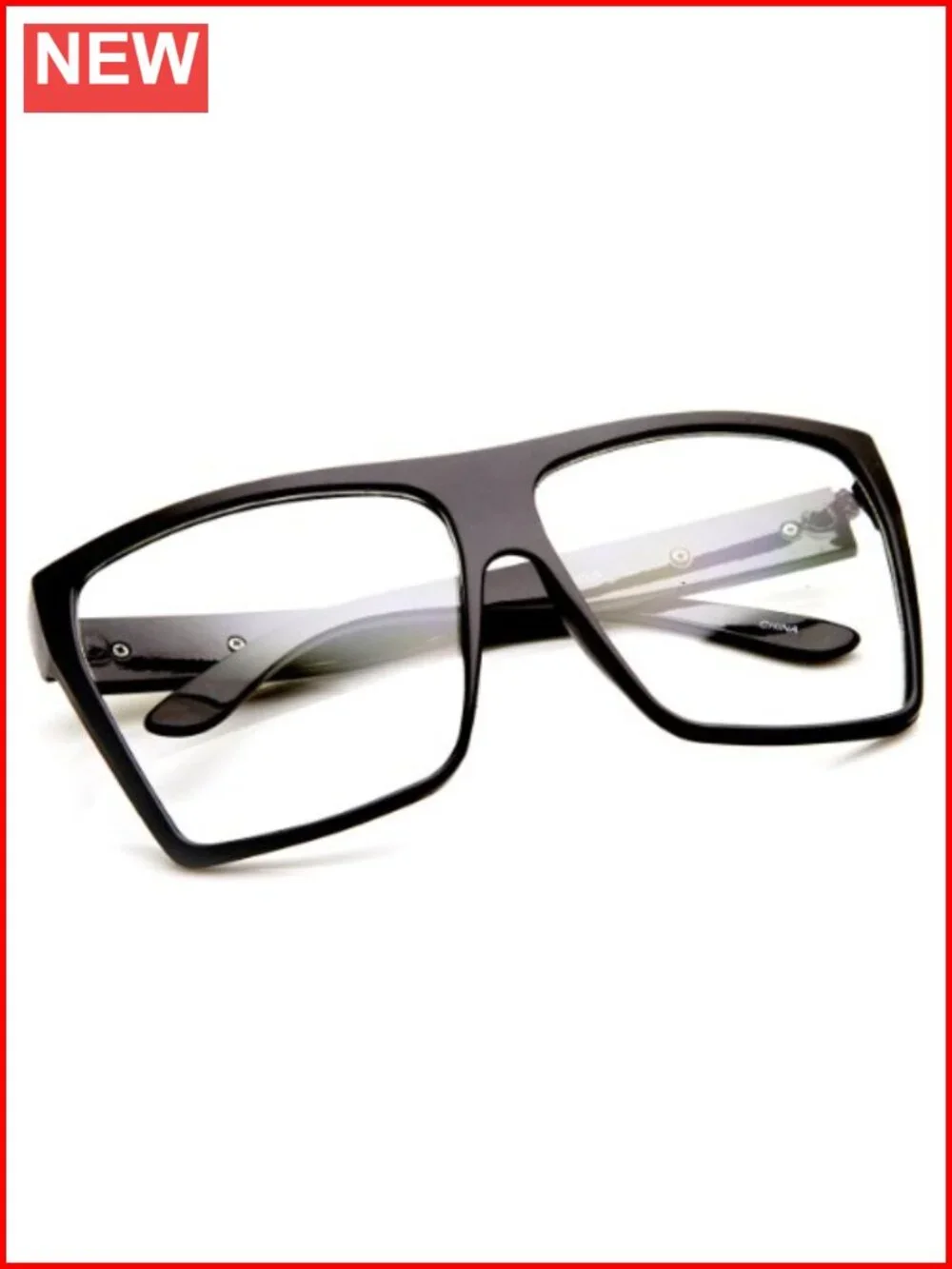 Large Oversized Retro Clear Lens Square Glasses with Black Gold Frame